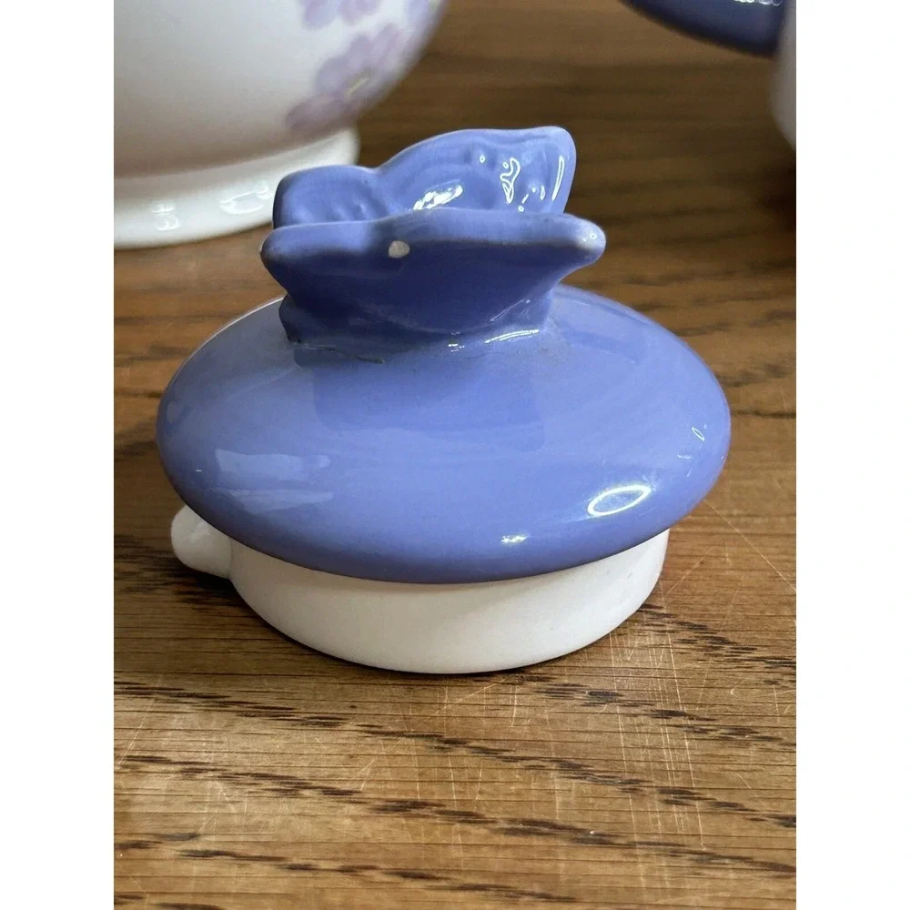 Hallmark Stacking Teapot & Cup White with‎ Purple Flowers & Butterfly Tea Lid